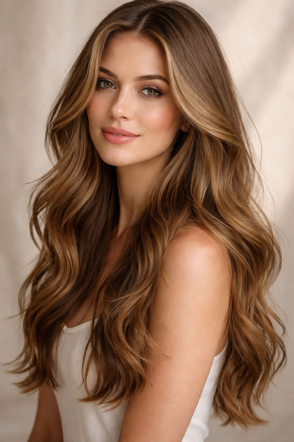 Close-up of long hair with classic loose waves and natural movement