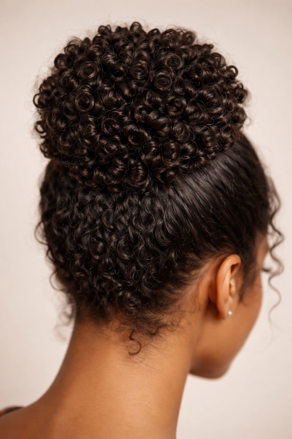 Close-up of a defined coil bun showing tightly wound coils stacked into a compact shape