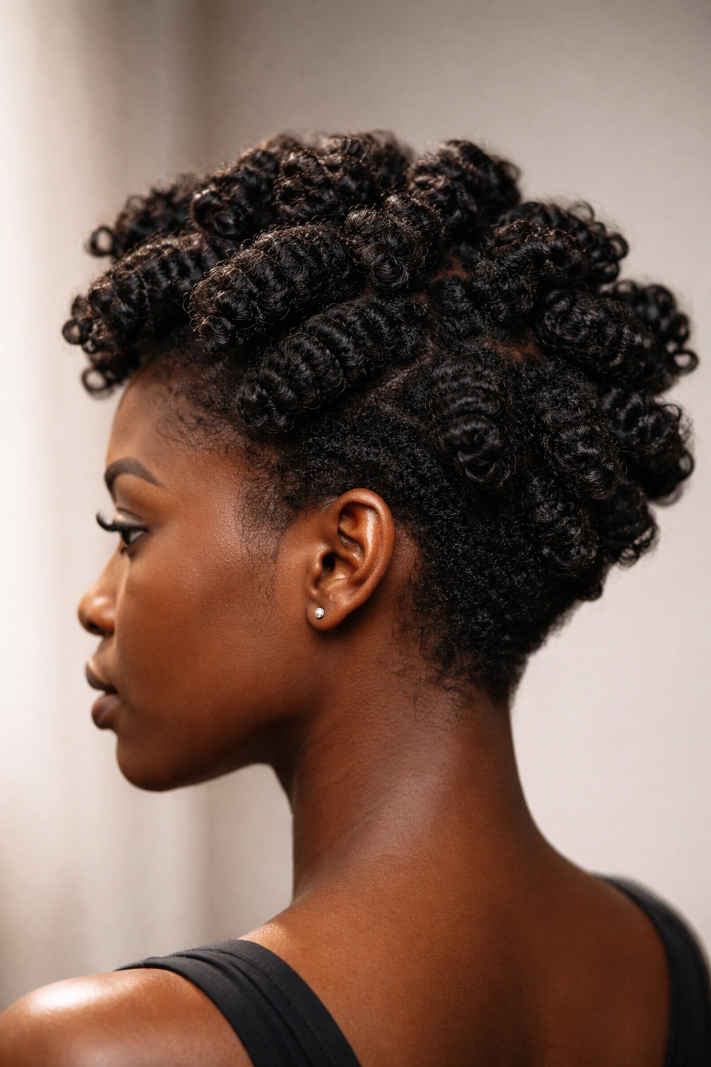 Close-up of short 4C hair with large defined coils