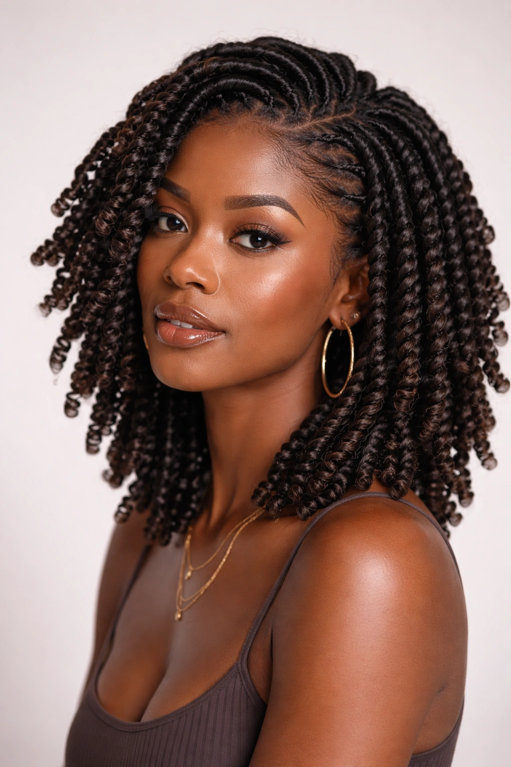 Close-up of Coil Locs showing spiral coils throughout the hair