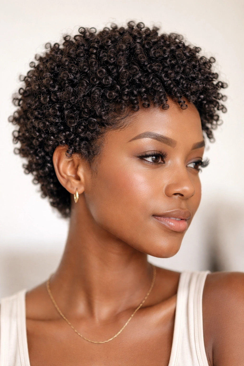Close-up of short-to-medium afro with defined coils and natural shine