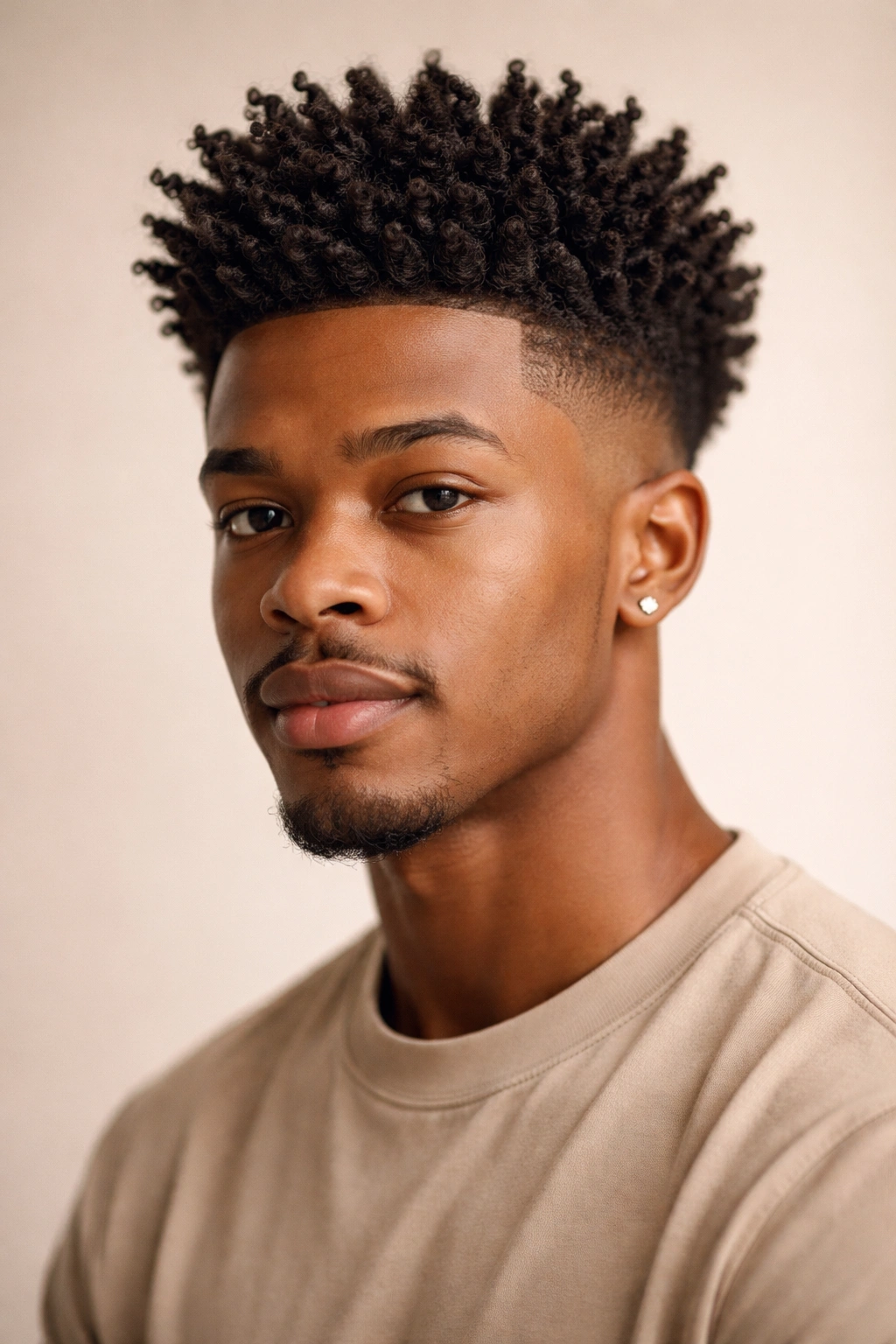 Portrait showing defined coil-out curls with clean fade sides