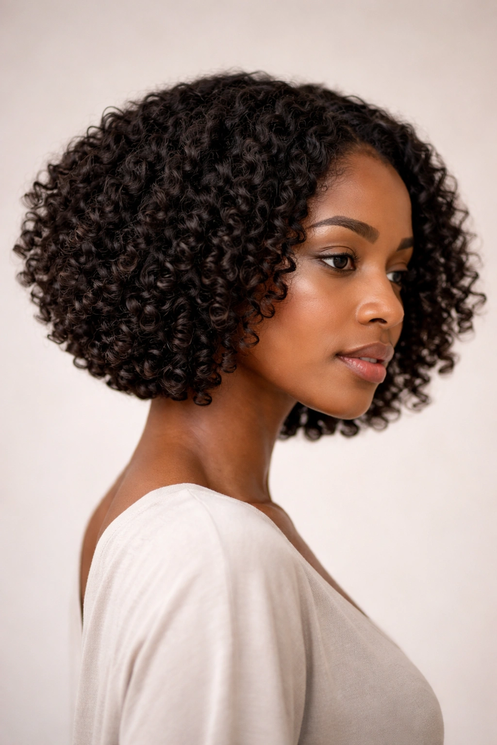 Chin-length bob with coil-out texture and defined curls