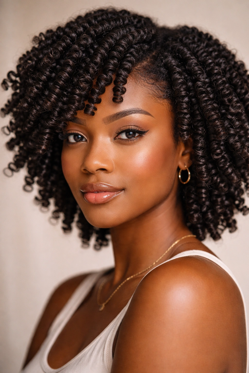 Close-up of tightly defined coil-out curls and texture