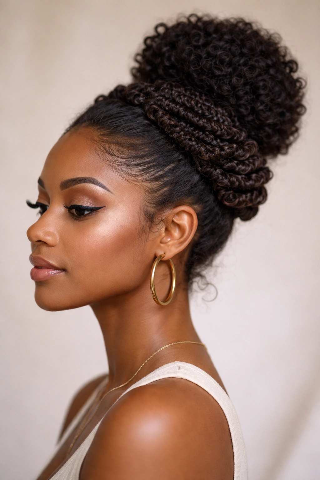 Coiled strands wrapped around the bun base for texture