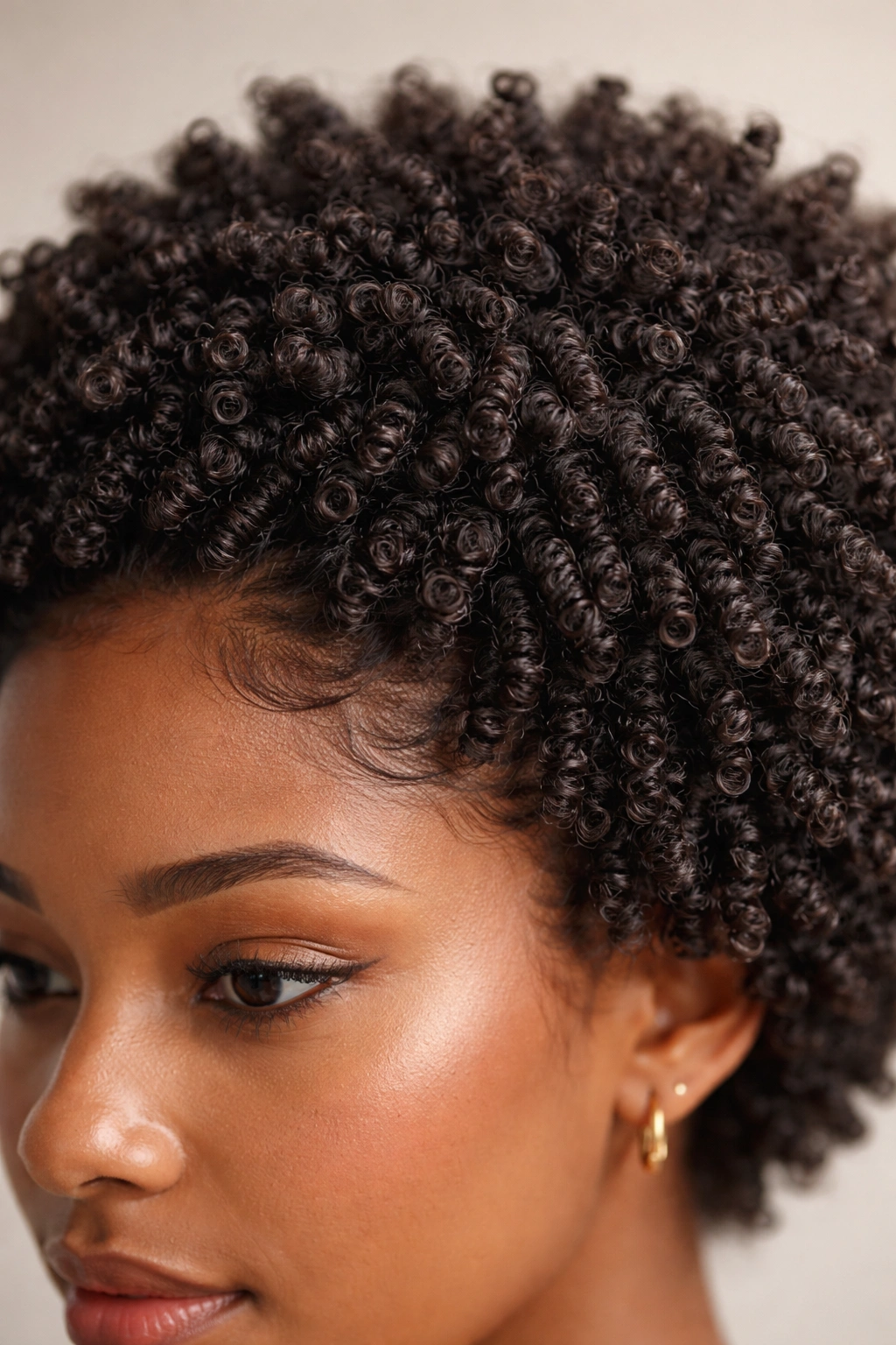 Macro close-up of tightly coiled afro hair near the scalp