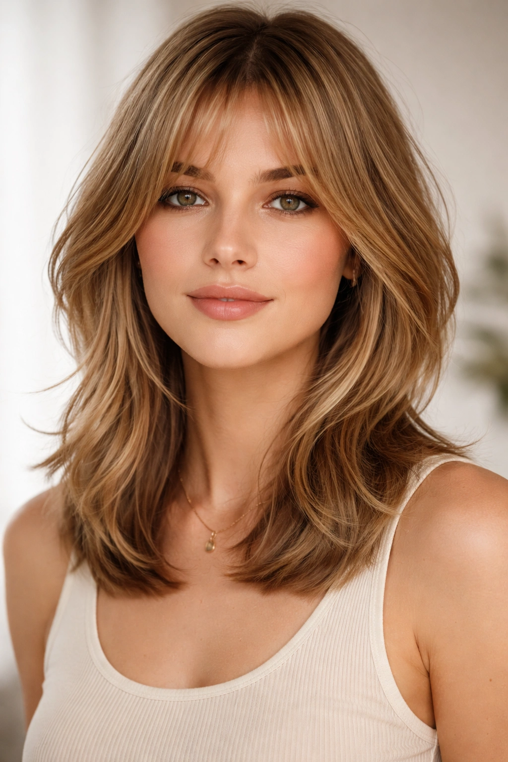 Collarbone-length hair with textured layers around jawline