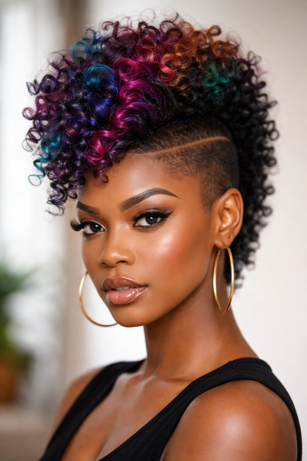 Mohawk with colored crown and vibrant highlights
