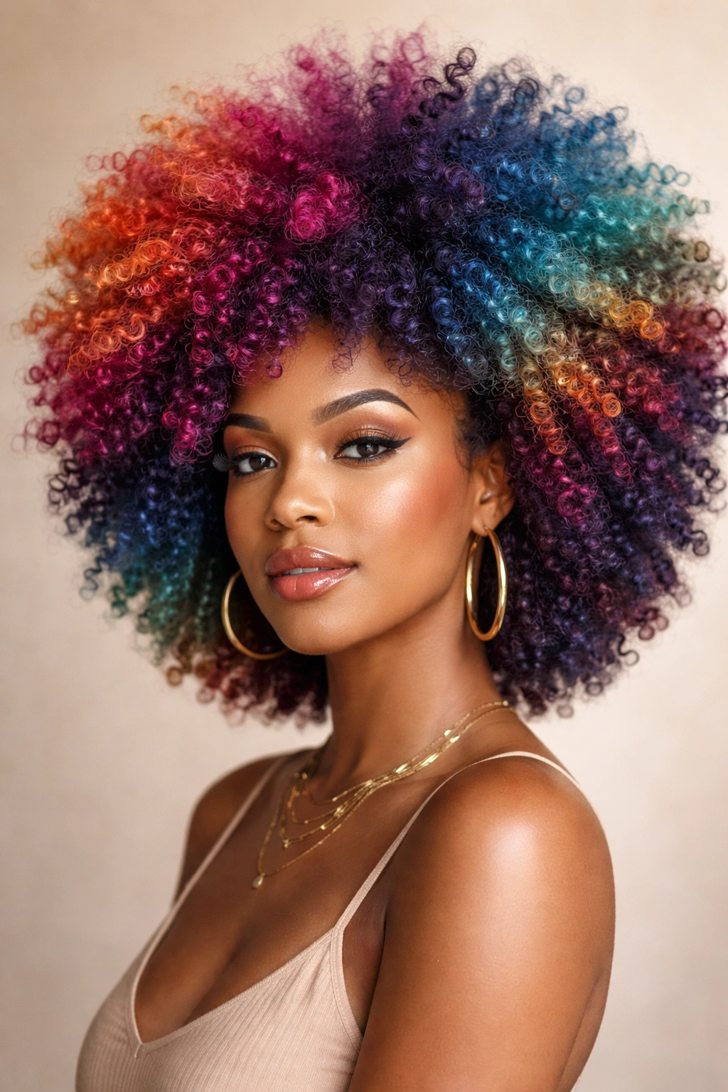 Coloured afro with bold hues highlighting curl texture