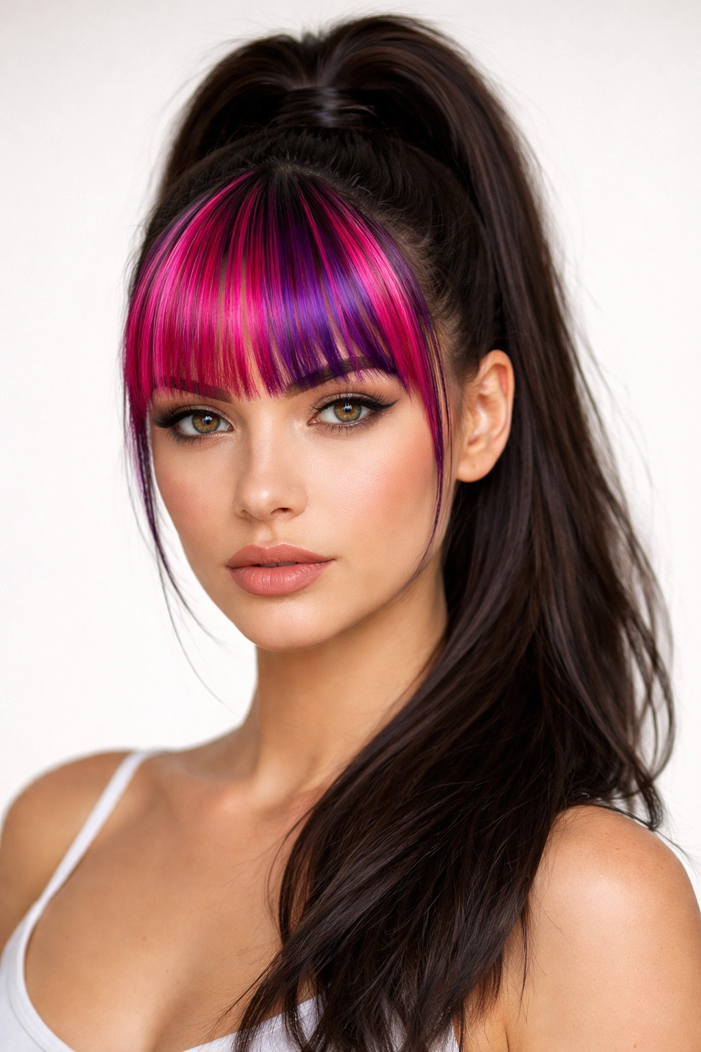 Portrait of a high ponytail with colored bangs