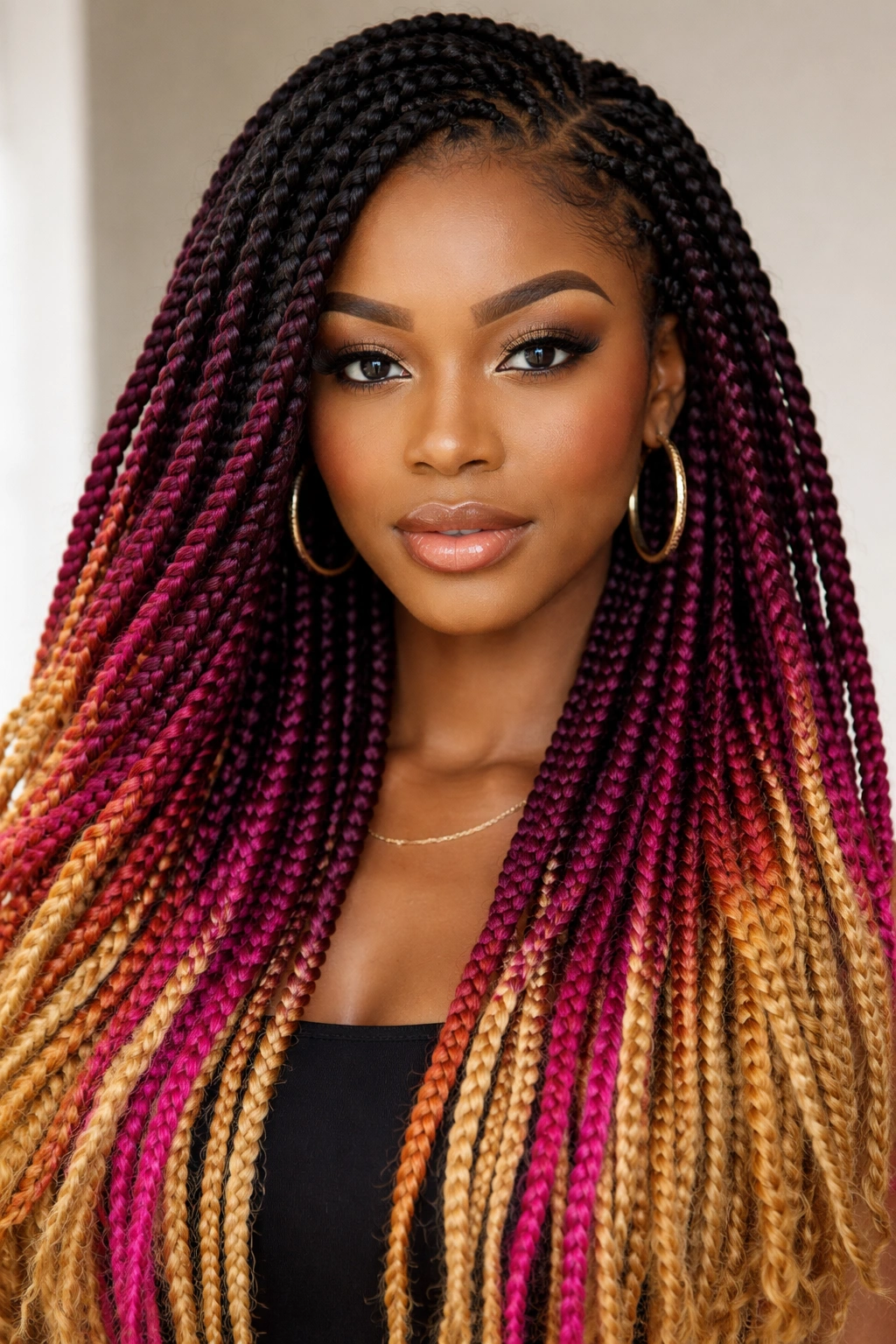 Crochet braids with colored extensions in vibrant hues