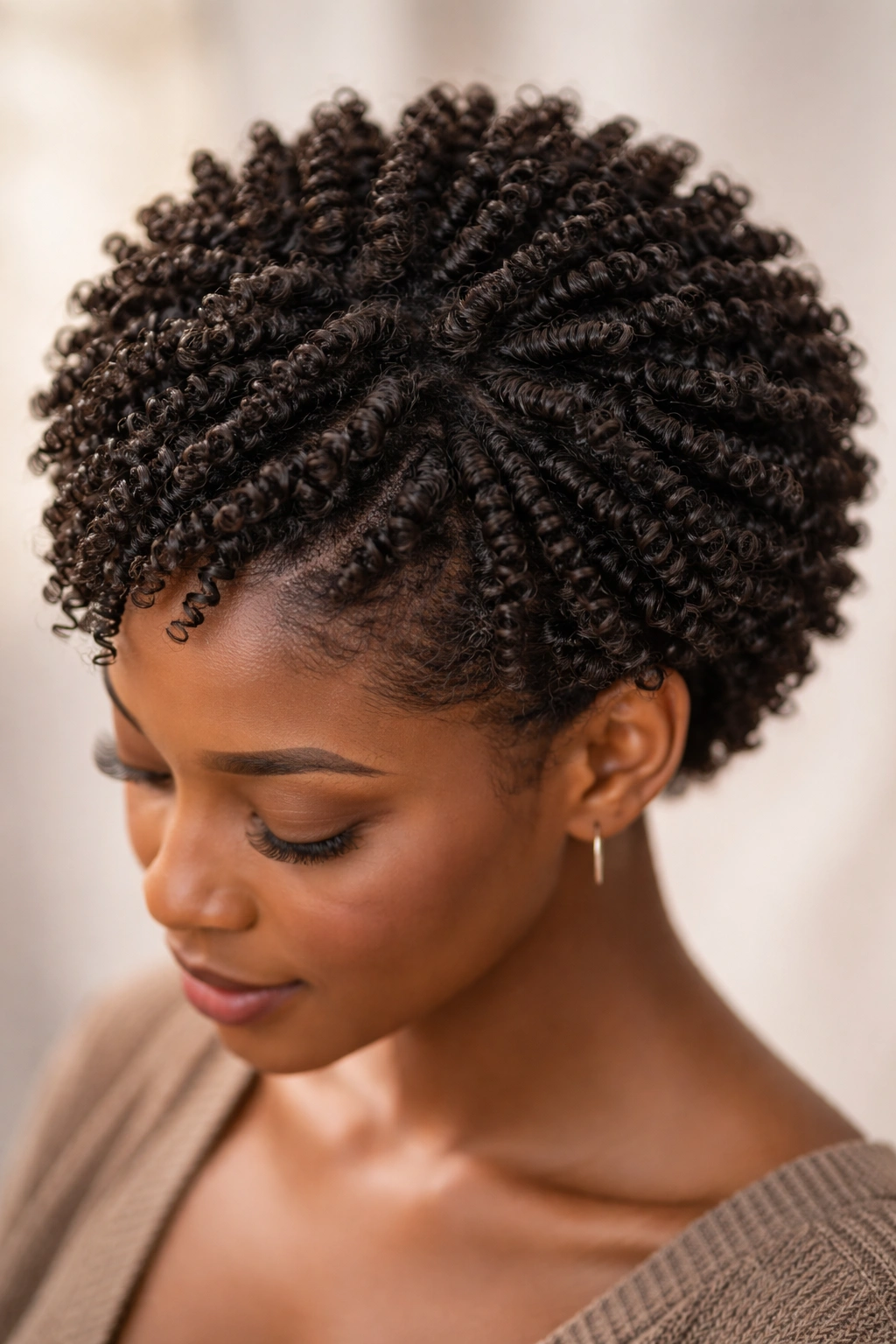 Close-up of uniform comb coils forming a glossy afro