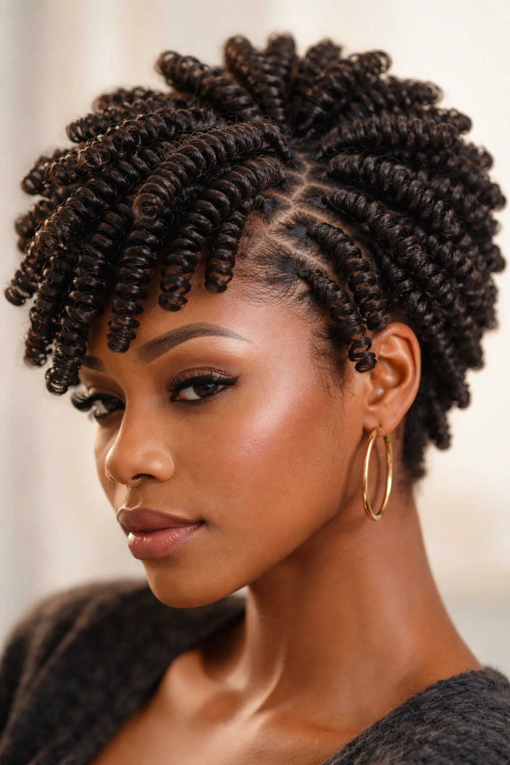 Uniform spiral coils standing up from the scalp