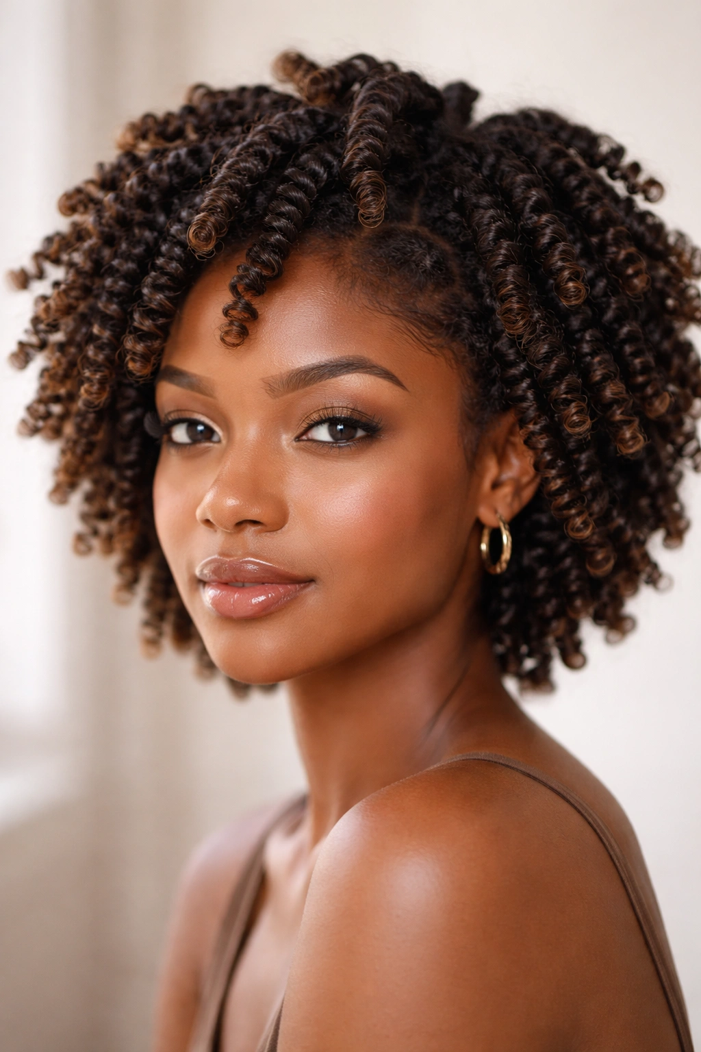 Close-up of defined hair coils with spiral shape texture