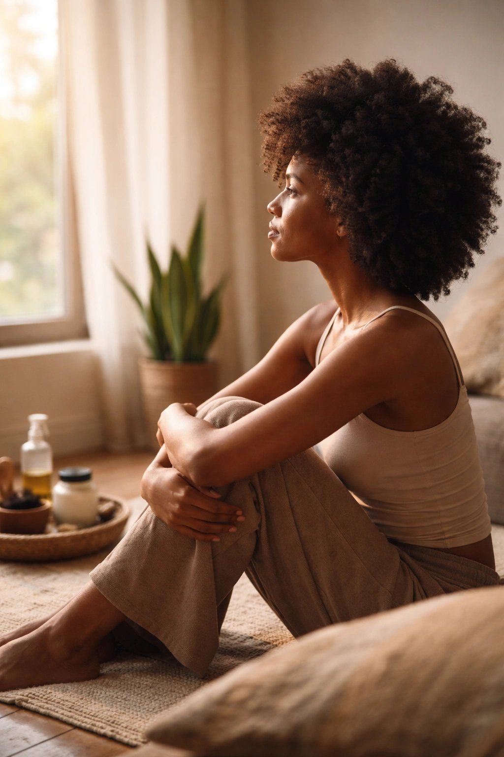 Silhouette of a person in contemplation against a calm backdrop