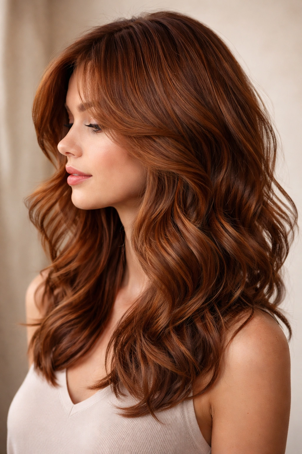 Copper brown textured wavy layers with varied-length waves