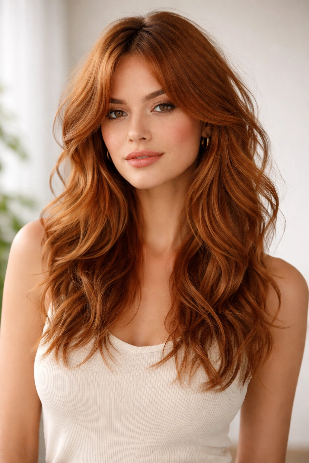 Copper tousled waves with layered lengths and natural movement