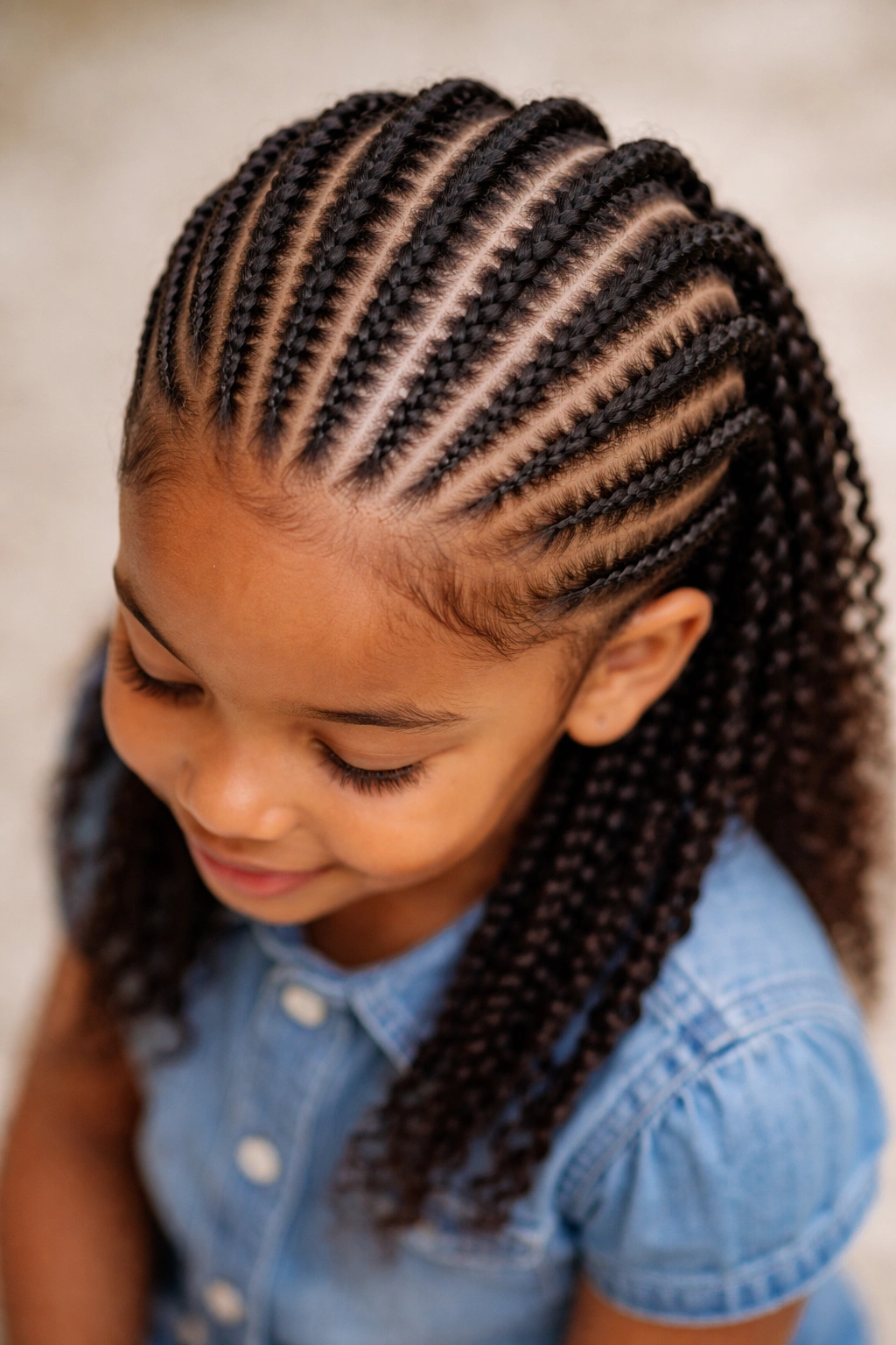 Child with cornrows along the scalp