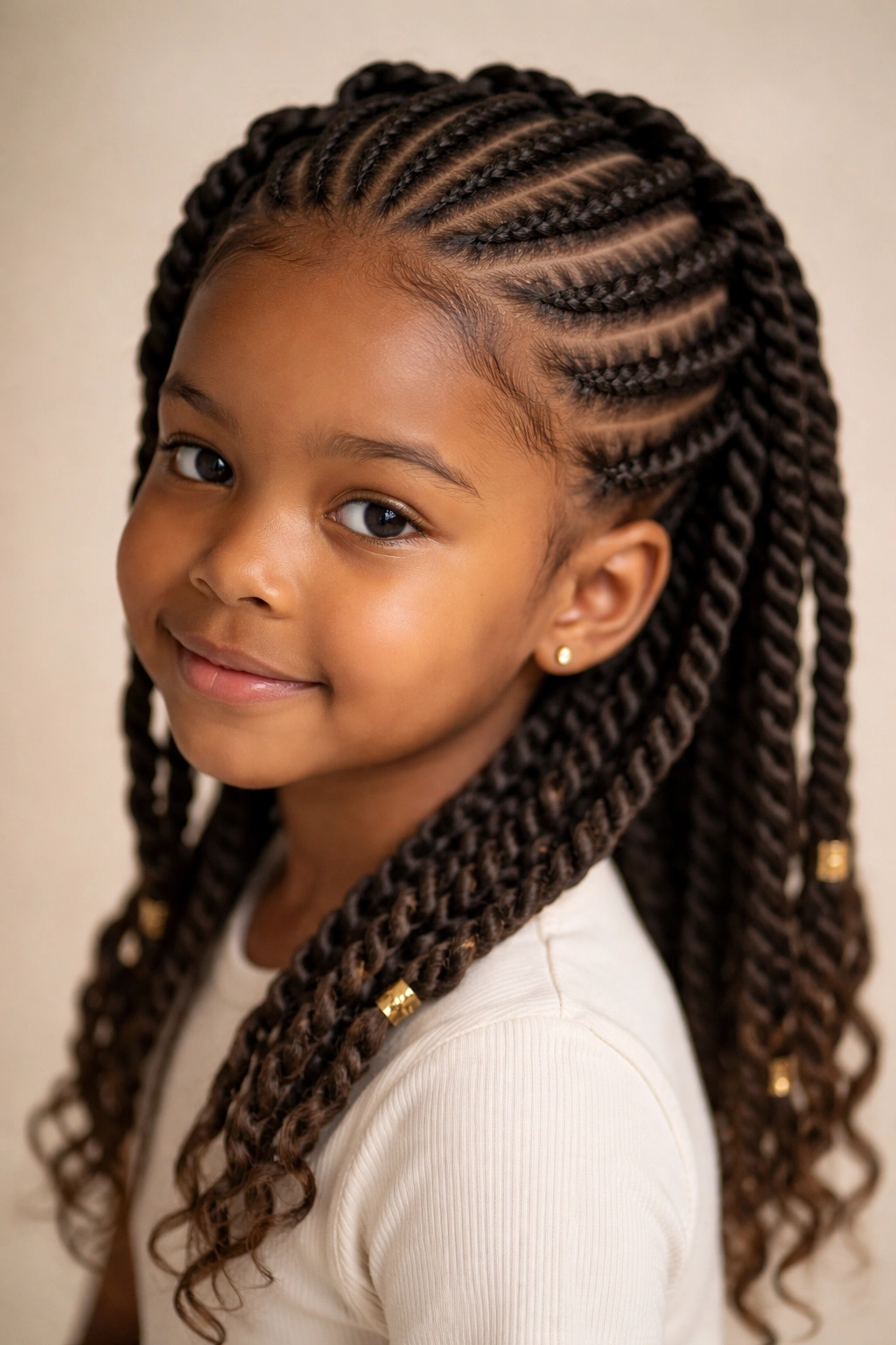 Close-up of a little girl with twisted cornrows