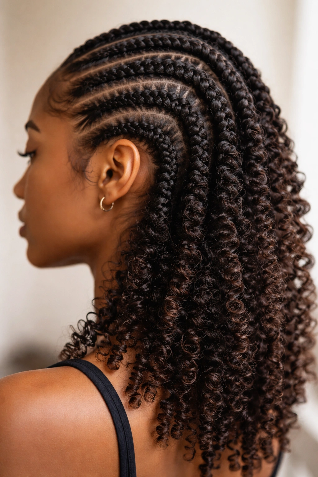 Cornrows showing visible curl texture at ends