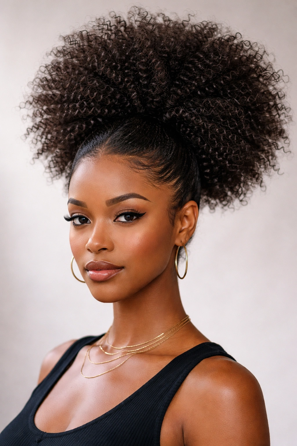 Frontal shot of an afro puff with zigzag crimp texture