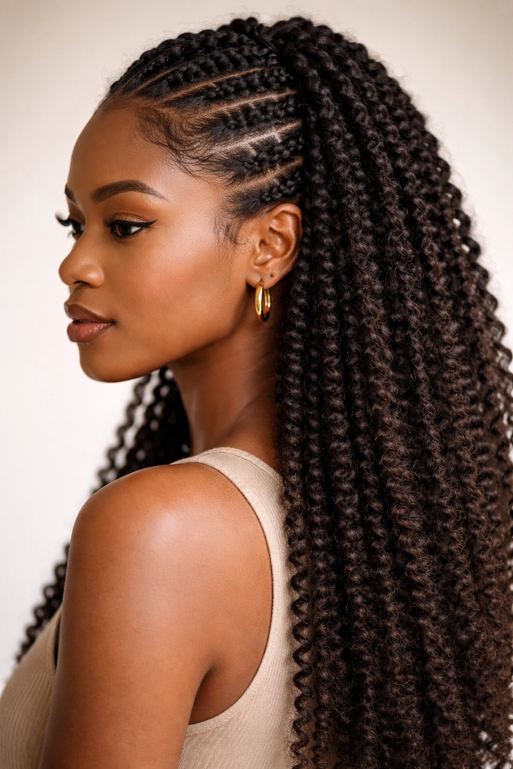 Crinkle braids with zigzag texture blending with 4c hair.
