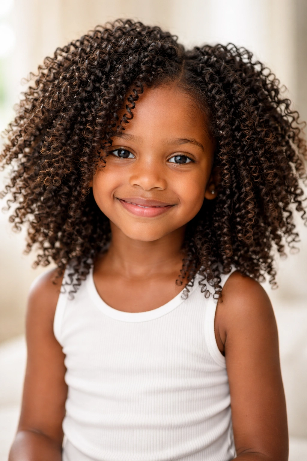 Tightly crinkled curls with zigzag texture on a girl's head