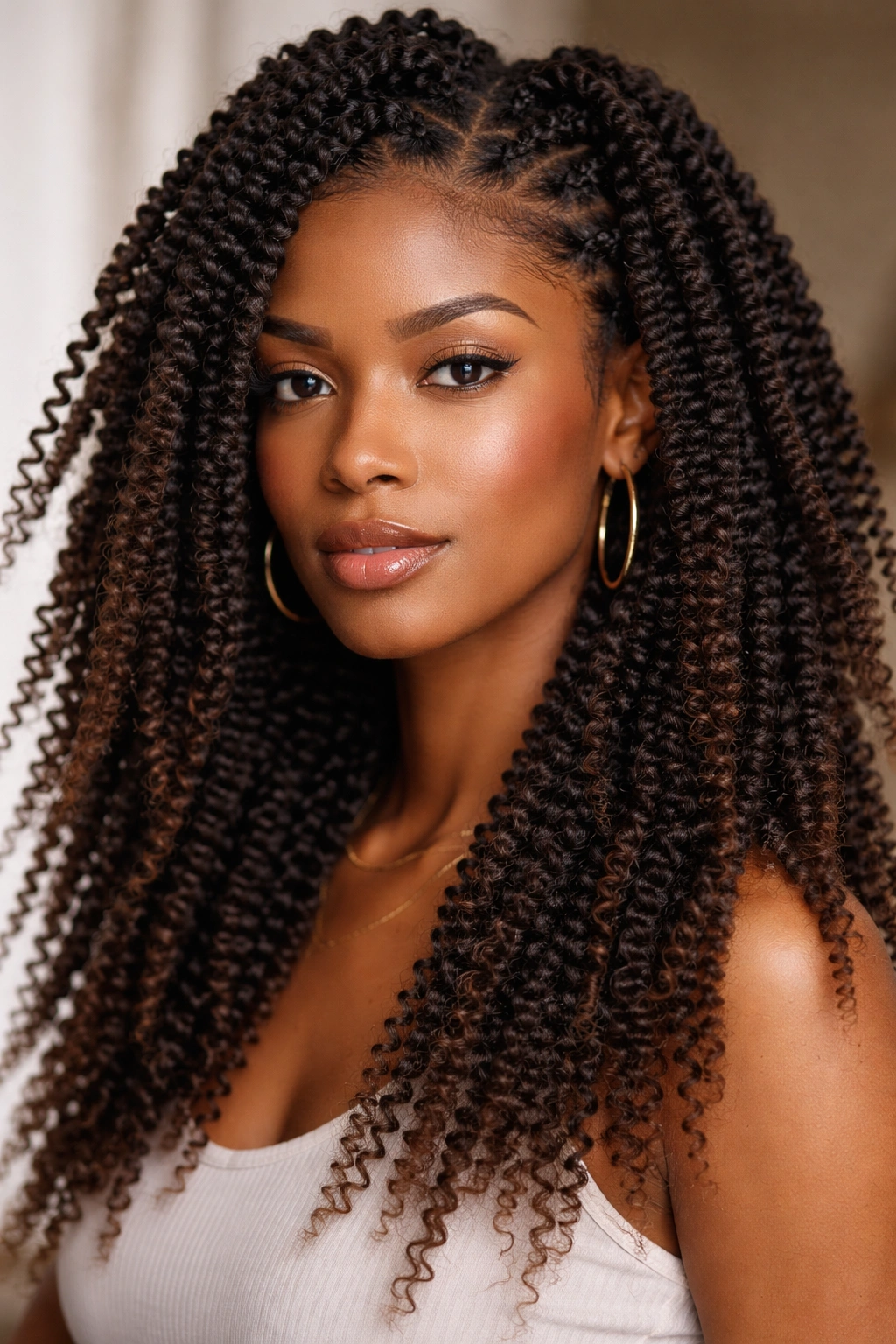 Close-up of crinkle twists with crimped ends and textured volume