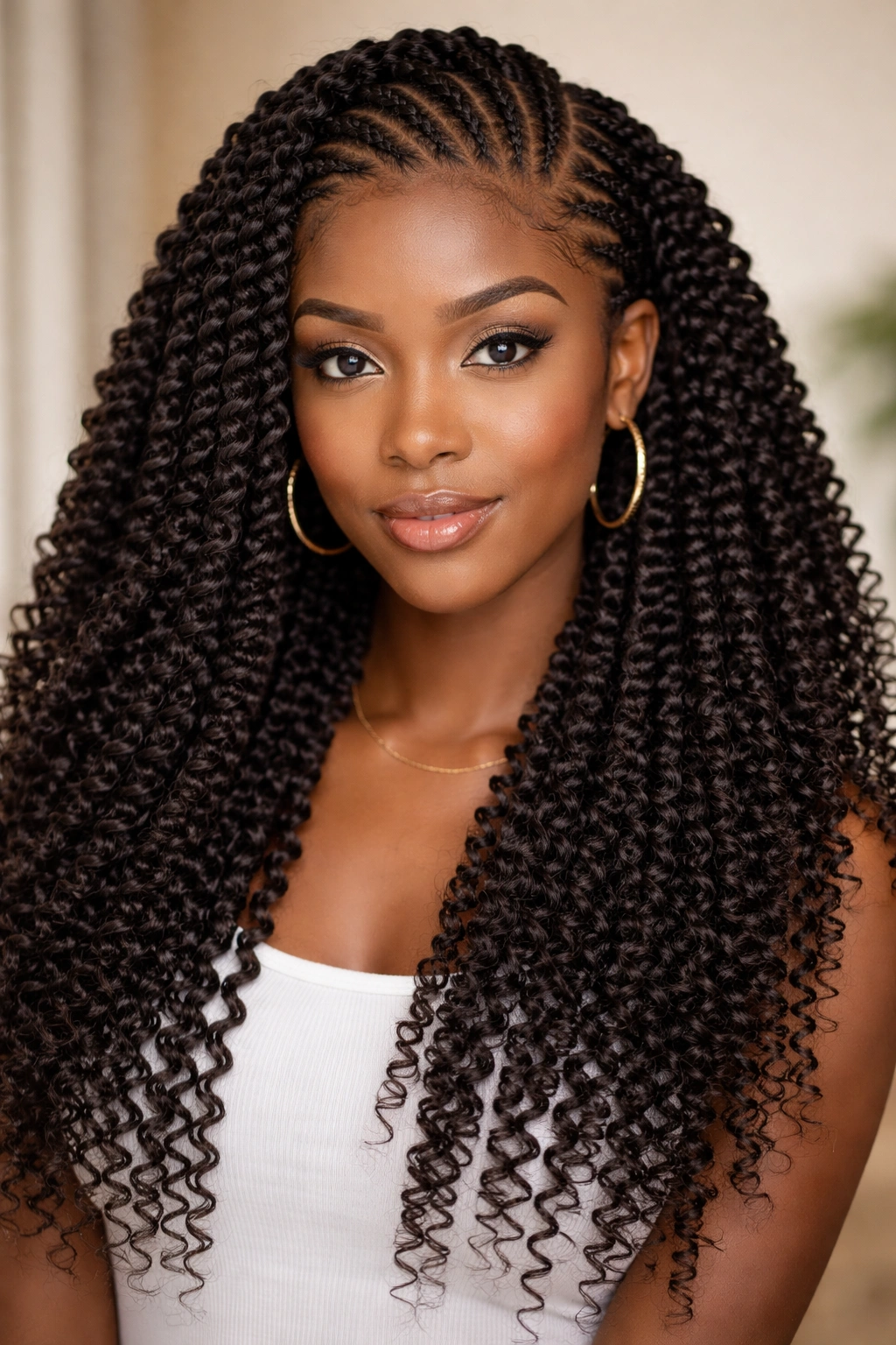 Close-up view of crochet braids with crocheted extensions.