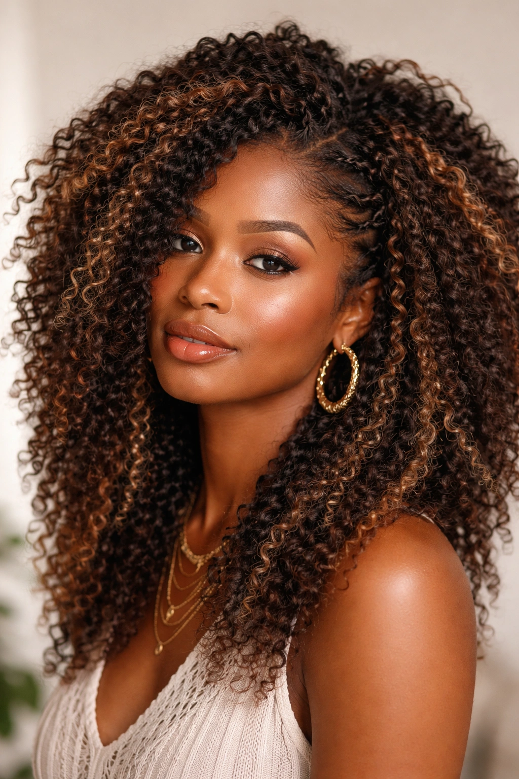Bohemian crochet with mixed textures on head showing curly, wavy, straight, and kinky fibers