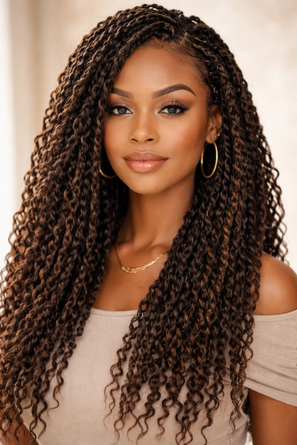 Textured crochet twists with boho styling on mid-to-long hair