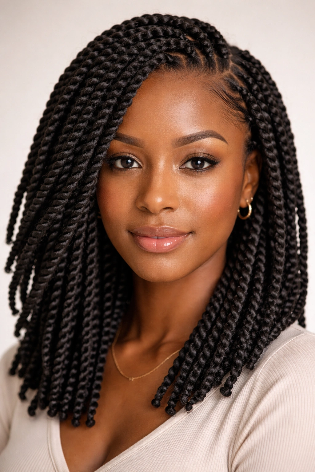 Close-up of crochet twists with uniform loops on natural hair