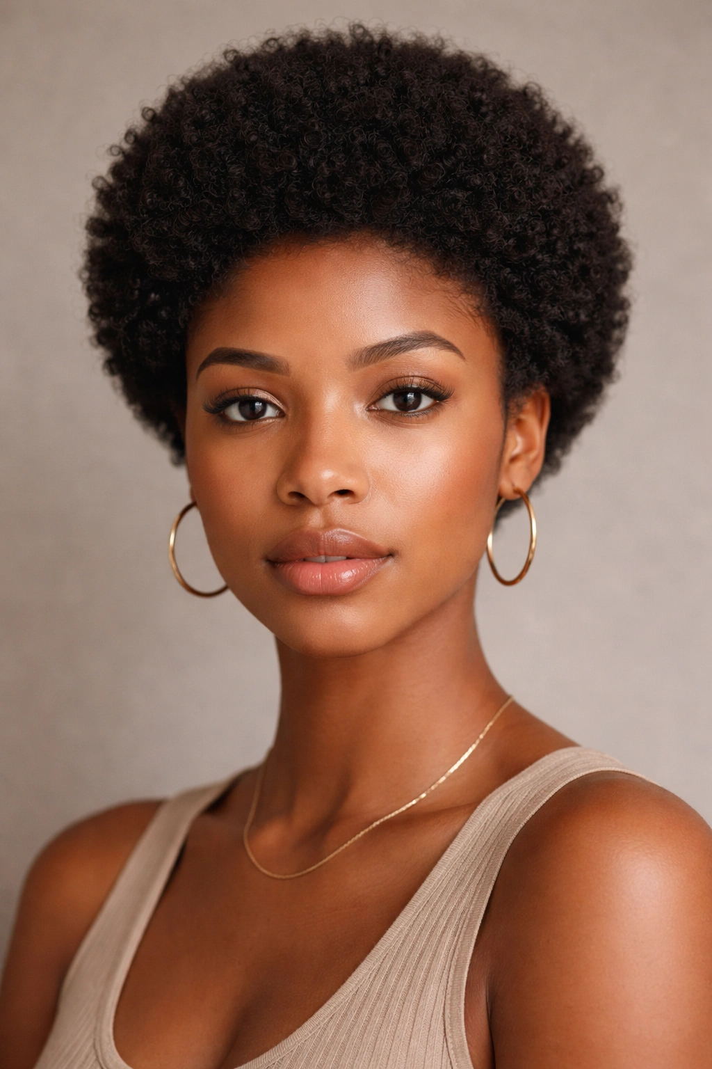Close-up of a person with a 2-4 inch cropped Afro showing texture and rounded silhouette