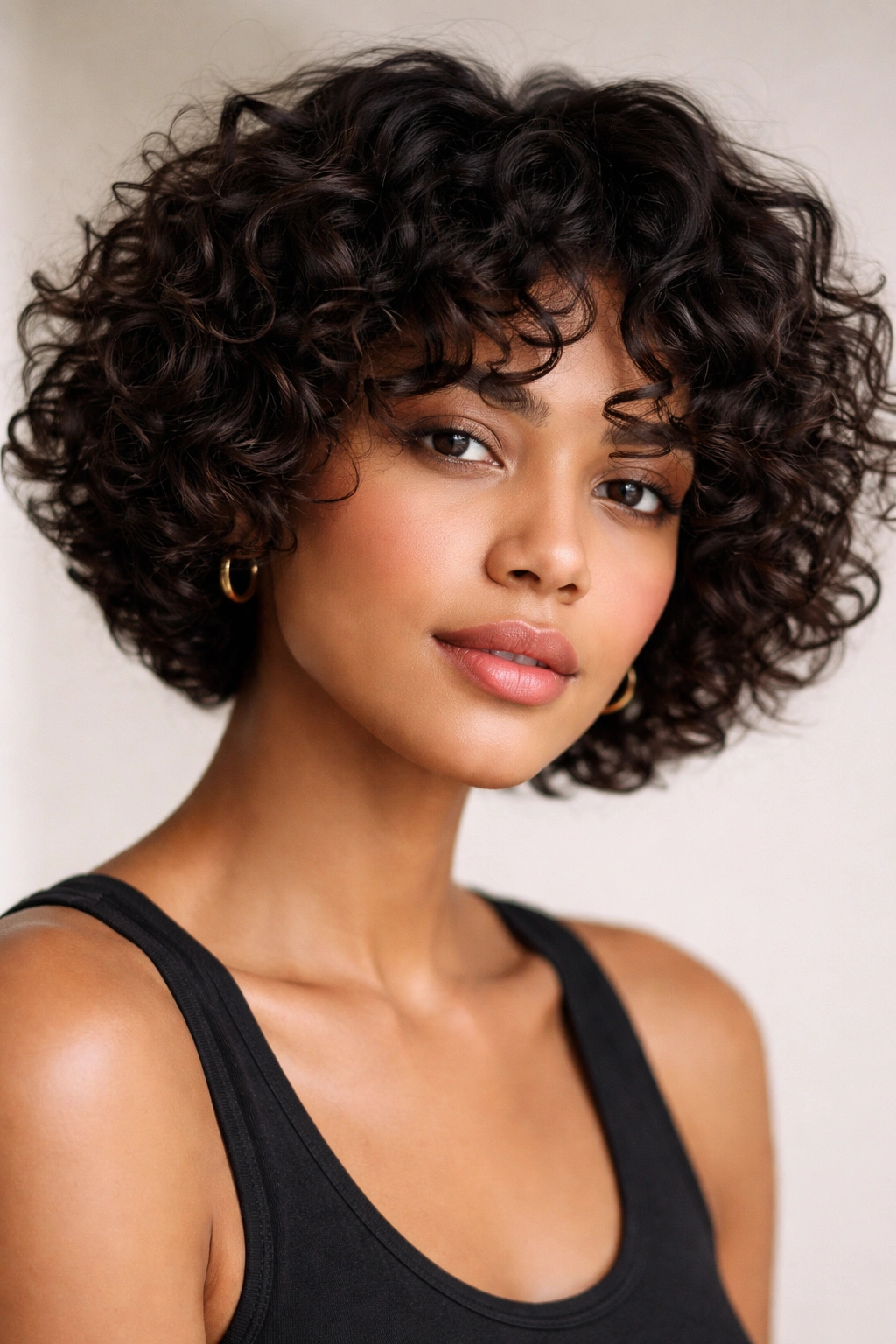 Close-up of a cropped curl bob showing layered curls and defined texture
