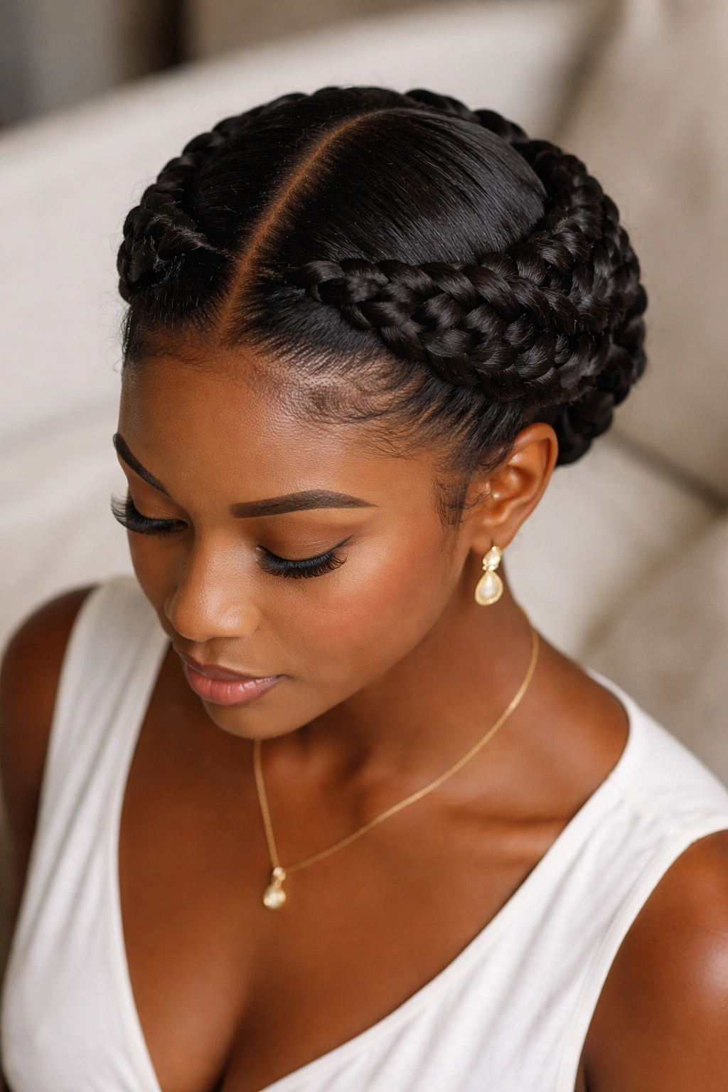 Halo crown braids circling the head like a halo