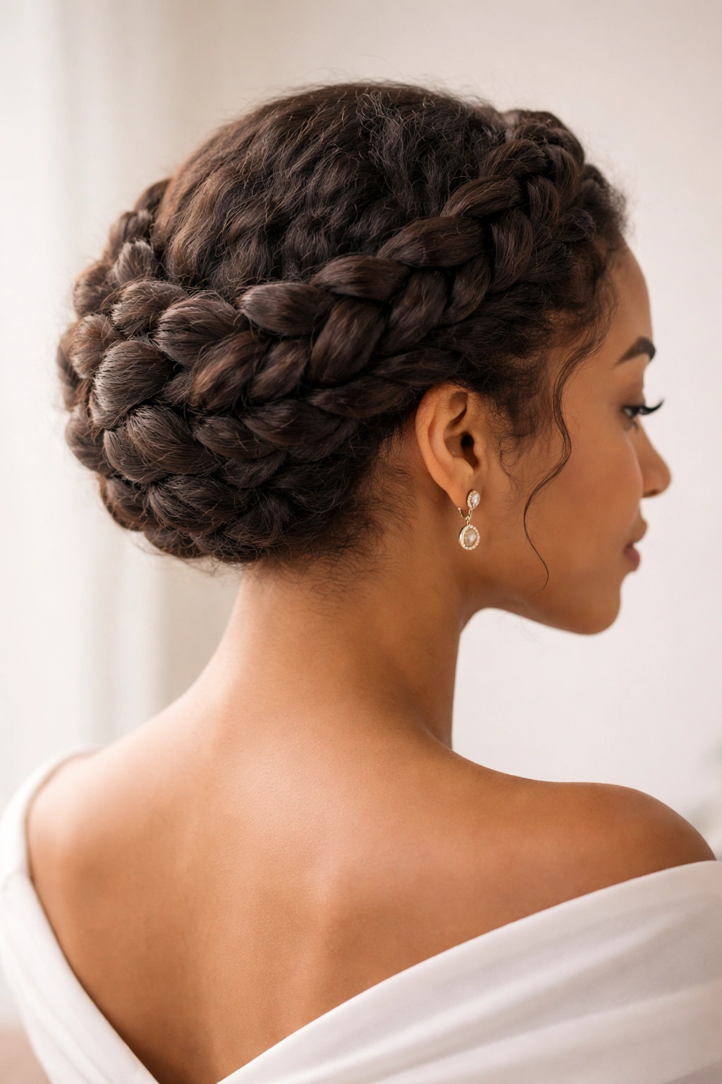 Elegant crown braid around head, contained and polished