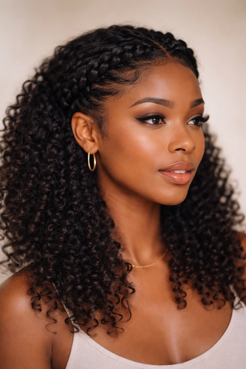 Crown twists around the head with loose interior curls