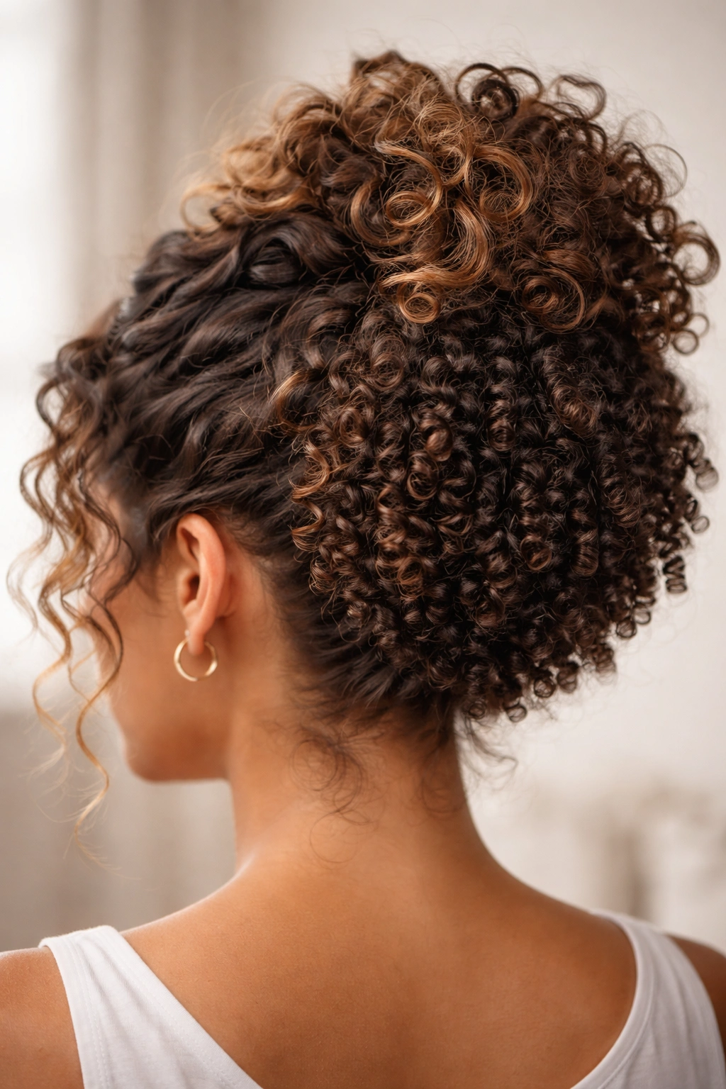 Close-up of a head with varied curl textures from waves to coils