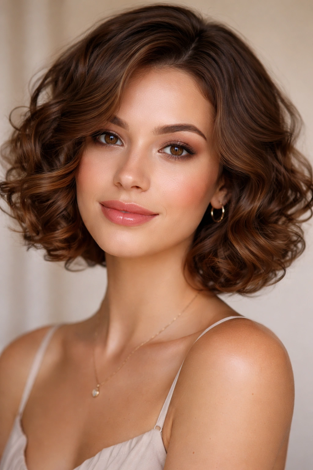 Chin-length curled bob wig with face-framing spiral curls