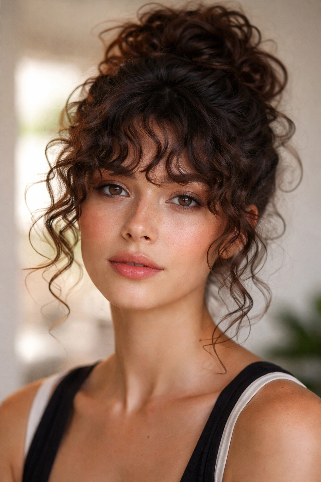 Close-up of curly bangs framing the face