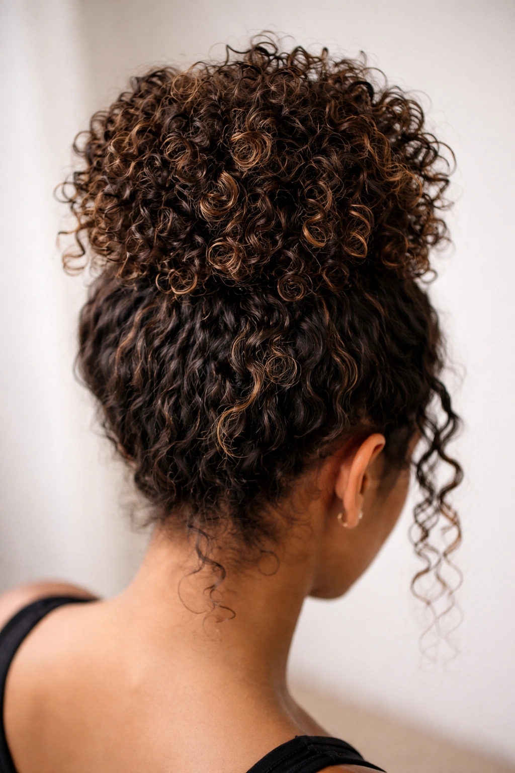 Curly bun with extension support adding volume