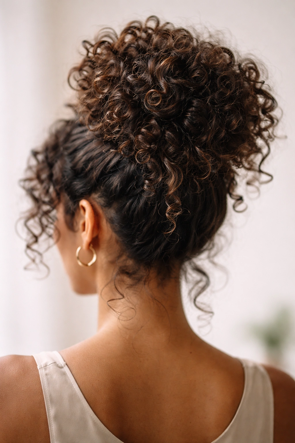 Close-up of a textured curly bun with defined coils