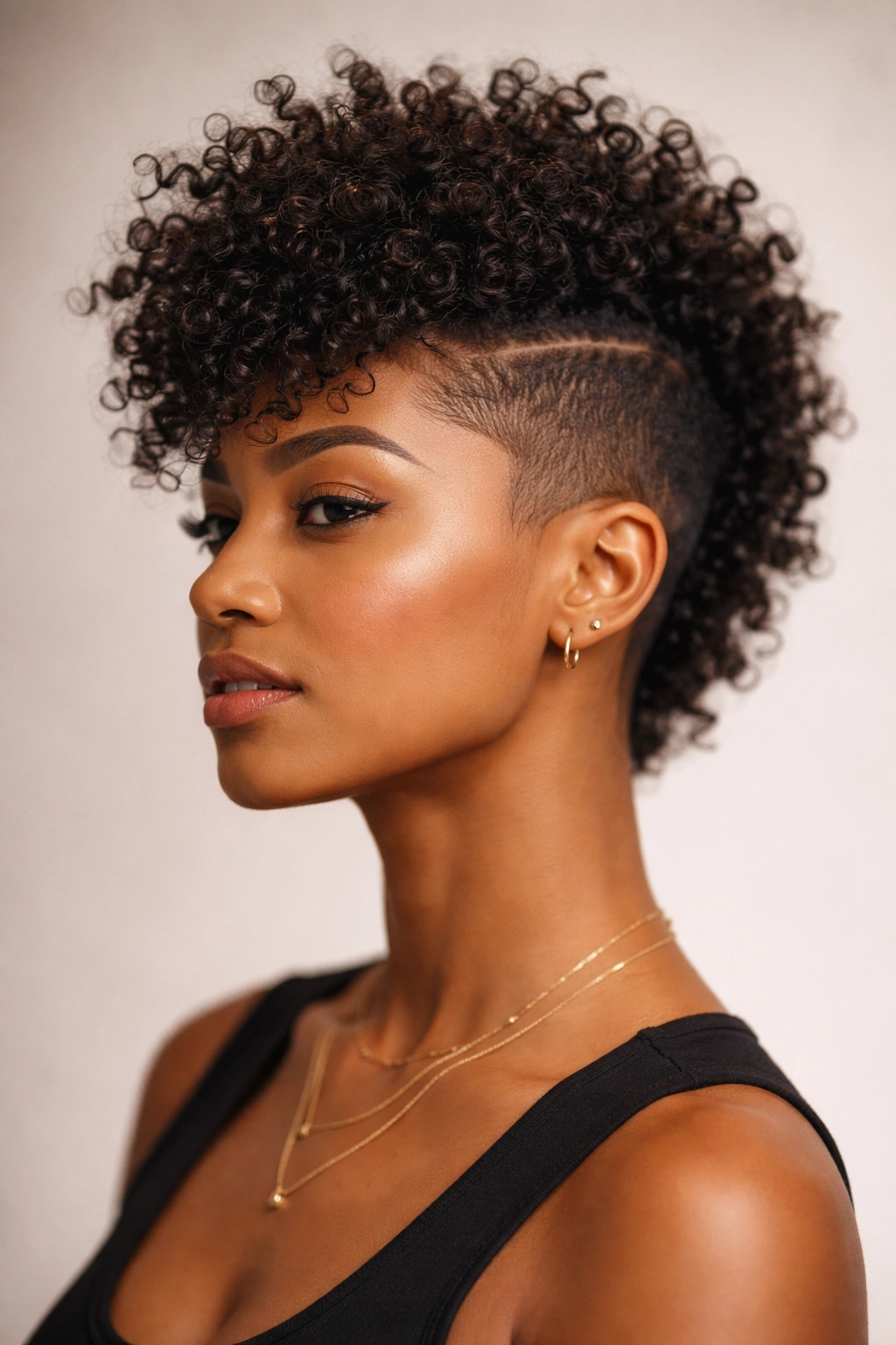 Person with curly mohawk and faded sides