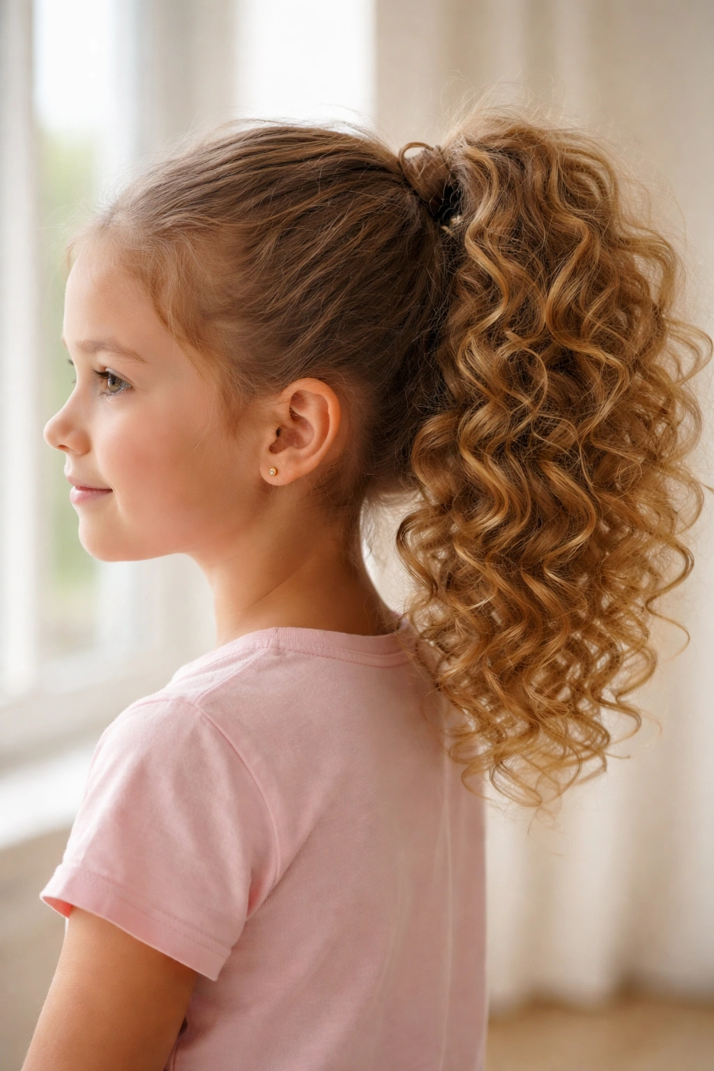 Curly ponytail with defined curls and volume
