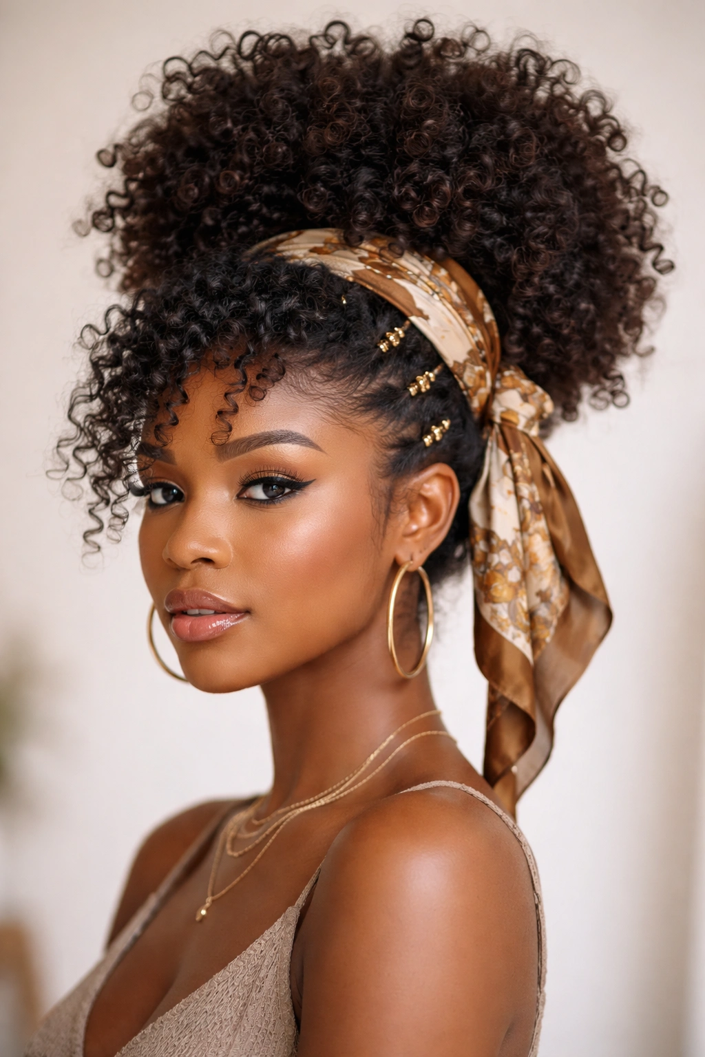Voluminous curly puff with decorative accessories