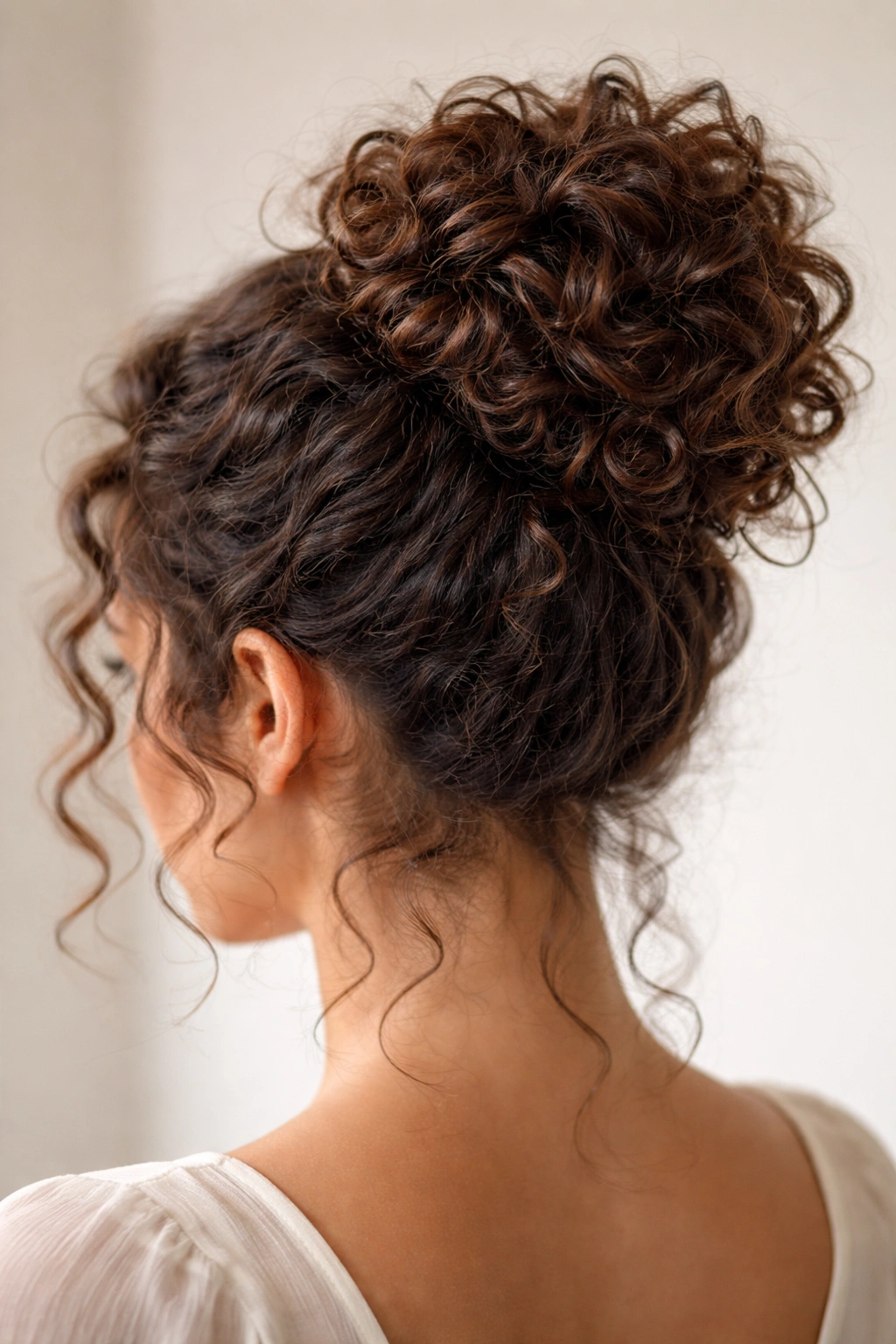 Curly textured bun showing visible curl patterns and volume