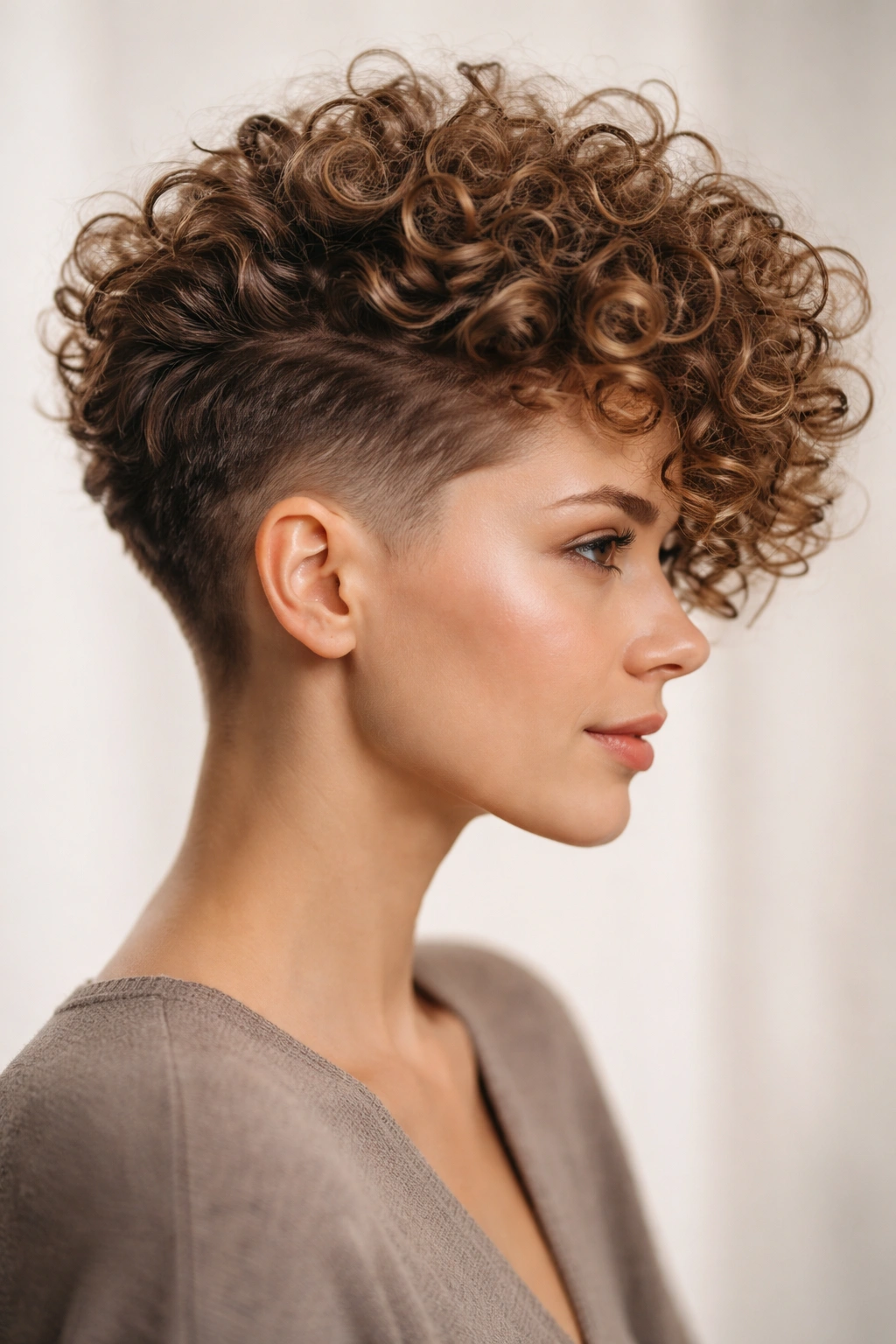Curved undercut with voluminous curly top