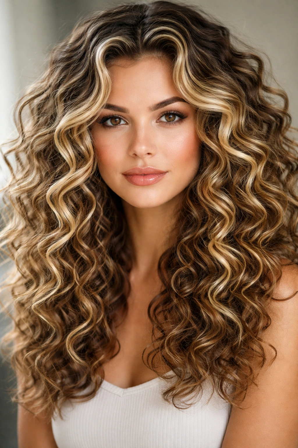 Curly waves with bright blonde accents