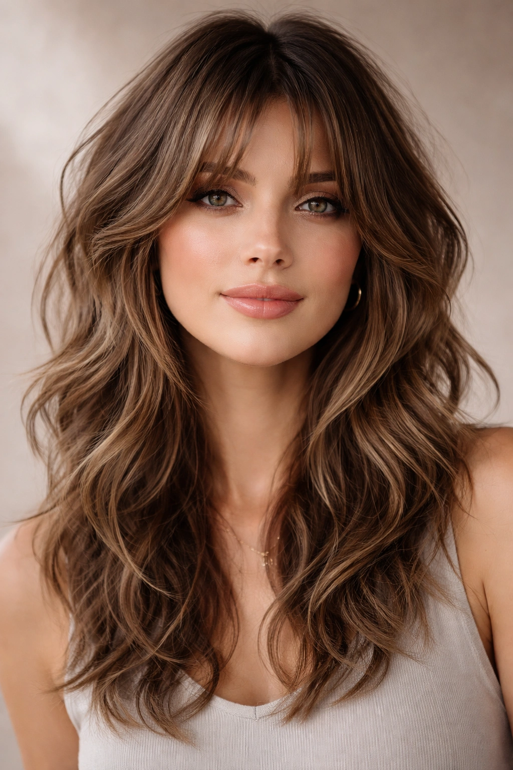 Curtain bangs wolf cut with face-framing layers and center-parted bangs