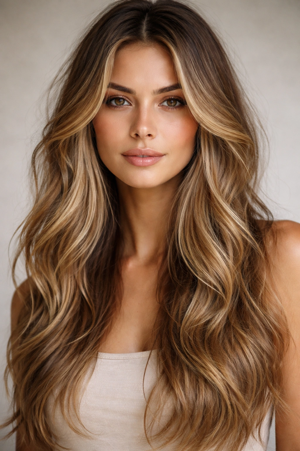 Face-framing curtain layers haircut on a model with soft waves